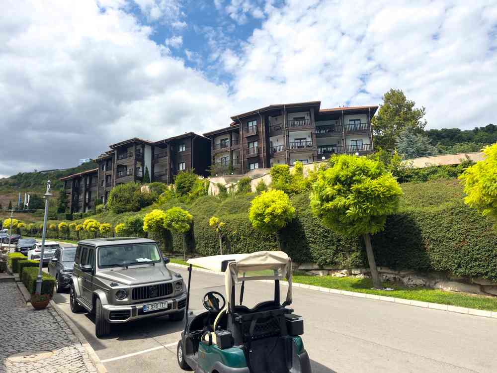 Resort entrance with golf cart