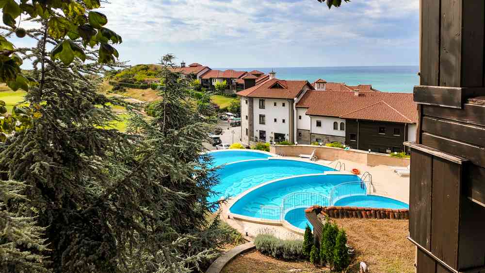 Resort swimming pool with sea view