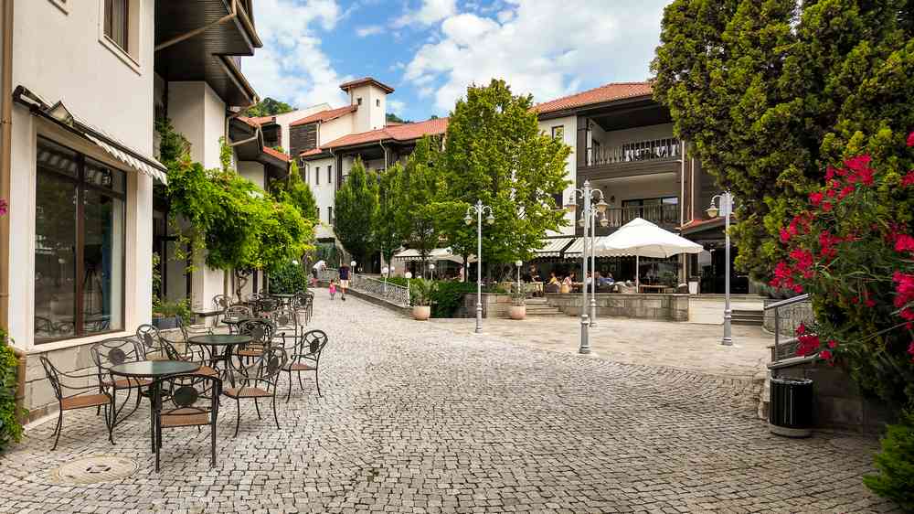 Resort central square with cafes