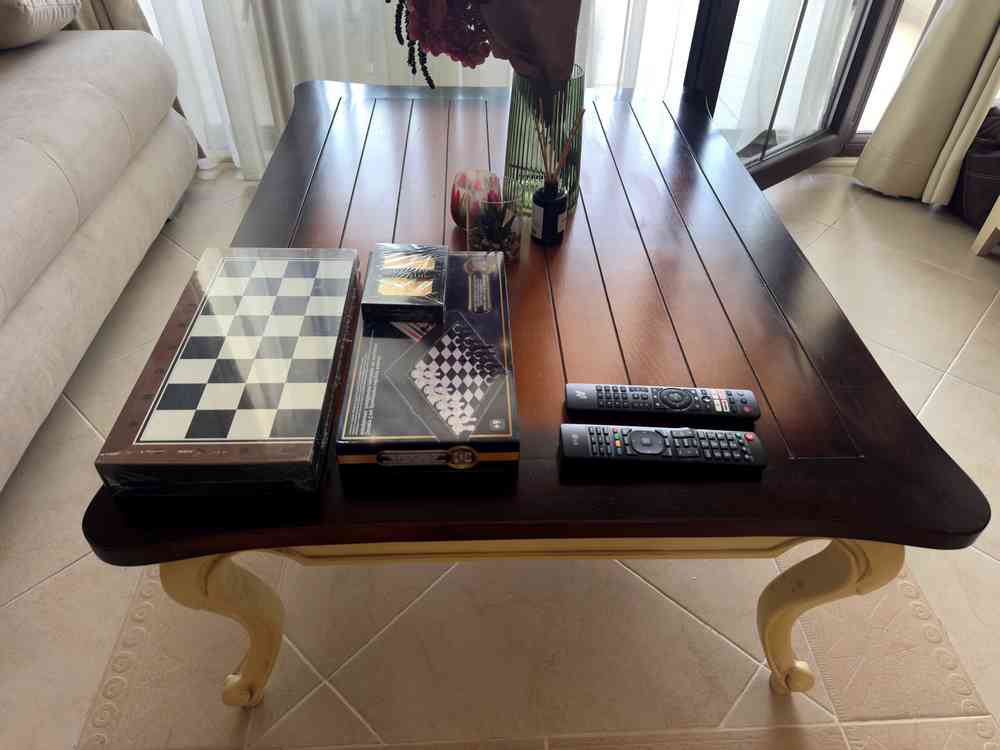 Coffee table with chess set and entertainment